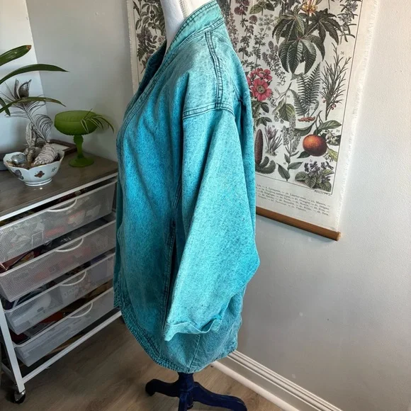 Vintage Sundance Turquoise Jean Jacket with Southwest Embroidery Large - Picture 3 of 8